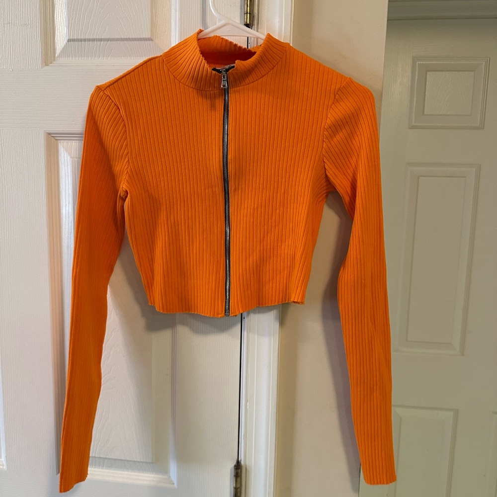 Cotton Citizen Bright Orange Crop Ribbed Top